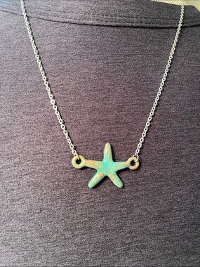 Boho Verdigris Patina Starfish Coastal Beach Necklace